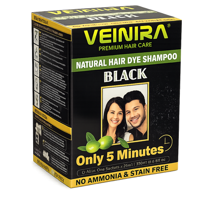 Veinira Premium Natural Hair Dye Shampoo Black 10 Sachets 25 ml - Hairwaxshop