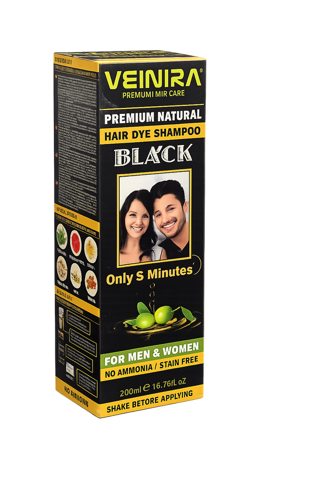 Veinira Premium Natural Hair Dye Shampoo Black 200 ml