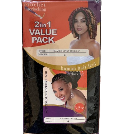 Veera Crochet Interlocking 2 in 1 Afro Kinky Bulk Color num 4 - Africa Products Shop